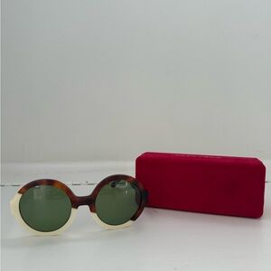 Carolina Herrera Cream and Brown Round Sunglasses